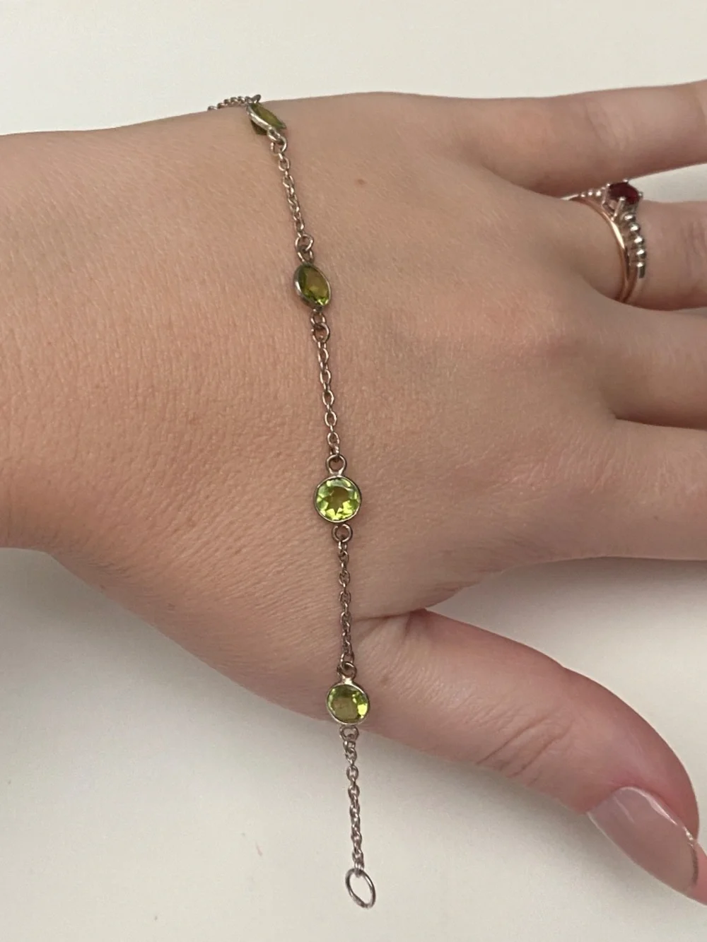 Vintage 925 Sterling Silver Genuine Peridot Station Bracelet Green Gemstone 7